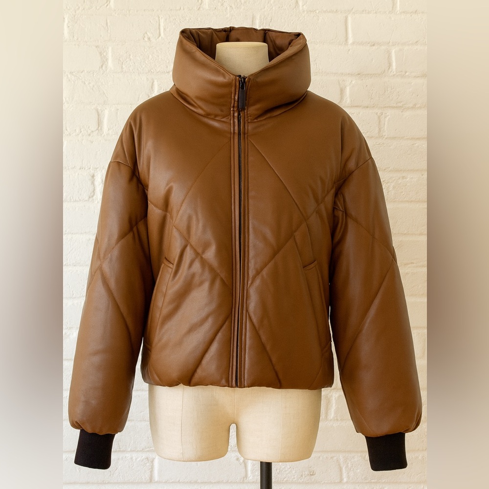 BCBGMAXAZRIA Quilted Faux Leather Puffer Jacket – Size M